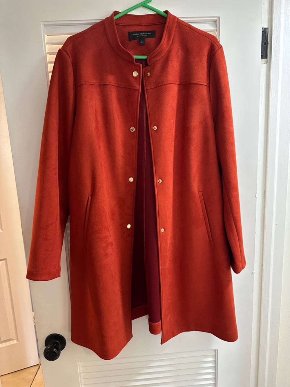Marc New York Rust-Red Collarless Snap-Front Coat